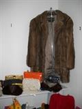 MINK COAT AND BEADED PURSES