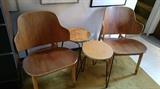 IB Kofod-Larsen 'Shell' chairs - molded ply, excellent condition    Hairpin leg side tables   first floorW
