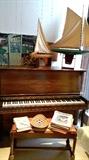 very vintage model wooden sailing ships on stands  upright piano by Mueller & Gaines     first floor