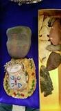 native arrowheads, club head, beaded pouches    first floor