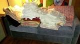 linens, vintage and newer....wool blankets...tablecovers etc                 second floor