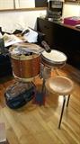 vintage drum set -- snare and tom tom drum with stands and covers   -- great condition!           second floor