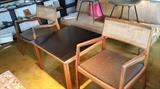 Pair of Jens Risom "Playboy" chairs....good condition, could use new upholstery but not crucial...........also mid cen teak or mahogany table with formica top, unmarked      top floor