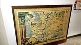 LARGE vintage Washington state map on heavy masonite board -- double sided    entry wall