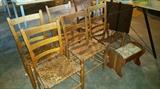 set of 6 early american chairs....woven seats, some good, some very as is    garage