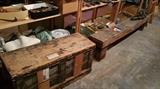cool old shipping boxes and long wooden bench (needs love)   garage