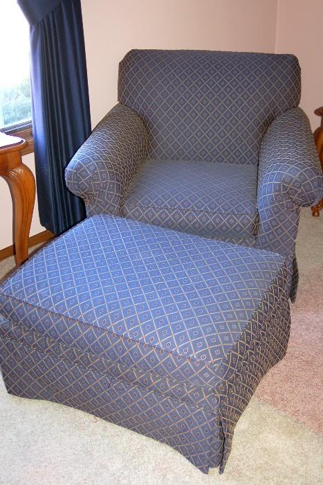 Blue armchair with ottoman
