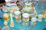 Crystal, china, decor (tea set is Lefton)