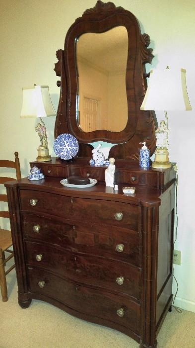 Early walnut dresser with mirror