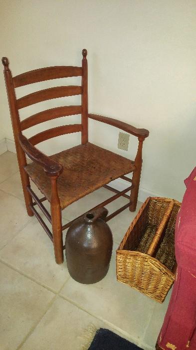 Primitive Pine chair and jug