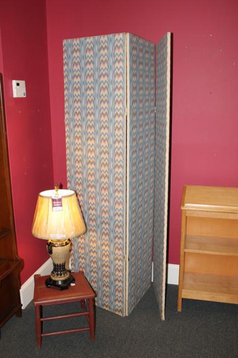 Here is a three section screen or room divider. It is very easy to recover with fabric and staples.
