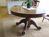 oak round dining table / claw feet