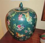 green covered vase