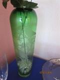 Fabulous green deep acid etched vase circa 1920