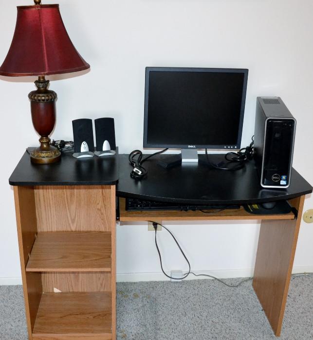 Computer Desk, Desk Lamps, Dell Inspiron Desk Top Computer, Monitor, Speakers
