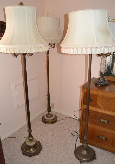 Antique Brass and Marble Pedestal Lamps