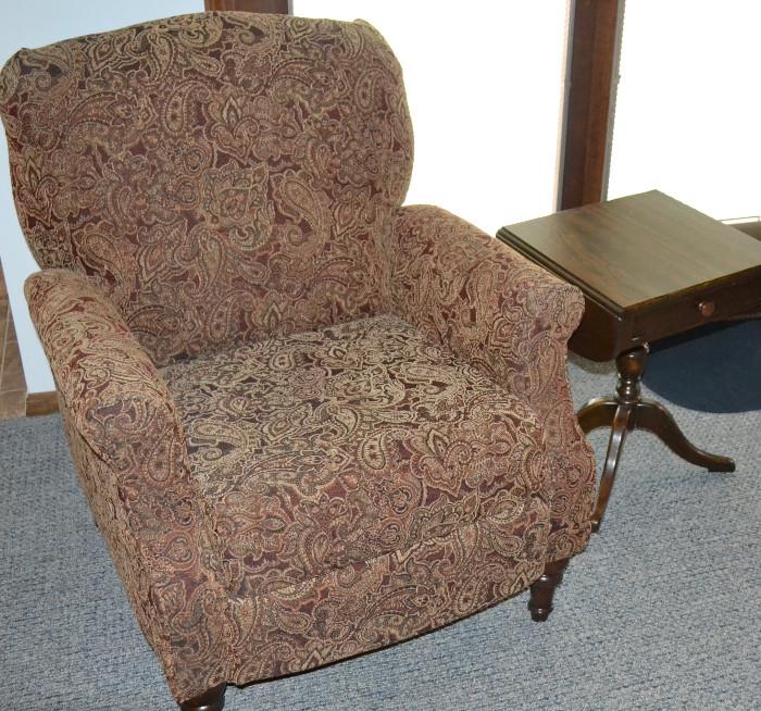 Contemporary Paisley Print Occasional Chair, Antique Side Table