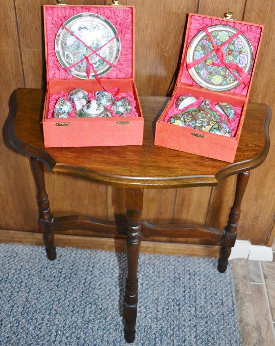 Side Table, Chinese Tea Set (cloisonne in box)