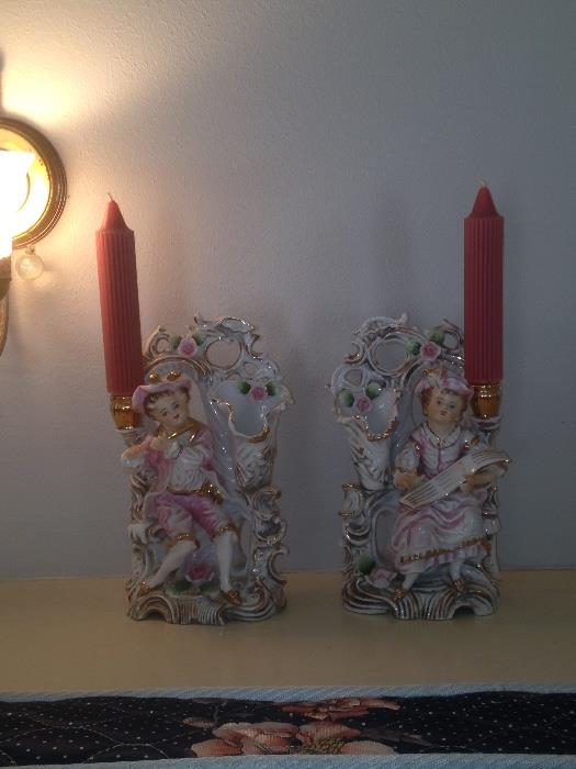 Pair fine porcelain statues/candle holders