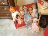 SO CUTE Vintage child's sofa with hidden TOY BOX - tons of dolls, 1940's - 1960's