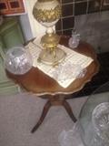 Another Duncan Phyfe original HARP table w/ various American Brilliant Cut pieces & PR Lamps!