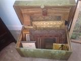 Antique TRUNK with adorable decal. Tons of GILT frames and exquisitely carved pieces!