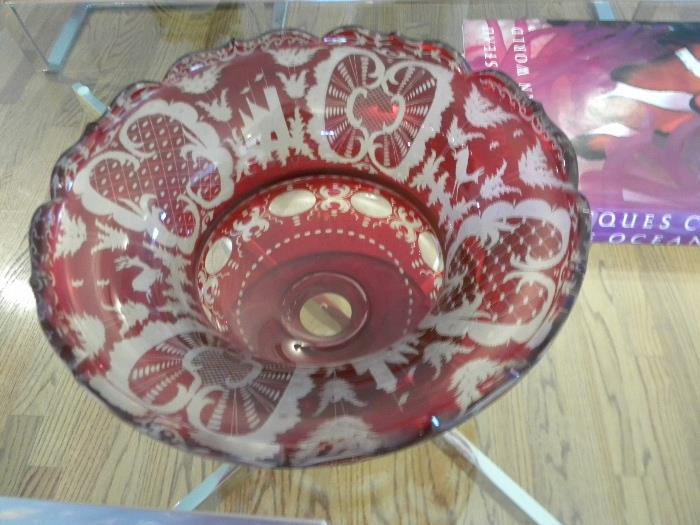 Incredible Ruby cut to clear Bohemian Footed bowl