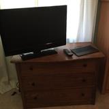 Antique three drawer chest. Flat Screen TV