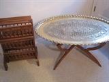 Brass topped Coffee Table. Honduran Mahogany Magazine Rack.