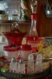 Huge collection of wine decanters, goblets, vases etc