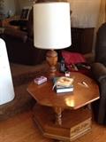 side table, vintage lamp