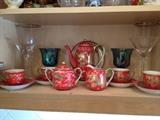 Vintage Japanese tea set, carnival glass