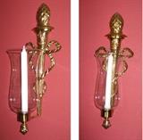 Two brass/glass sconces