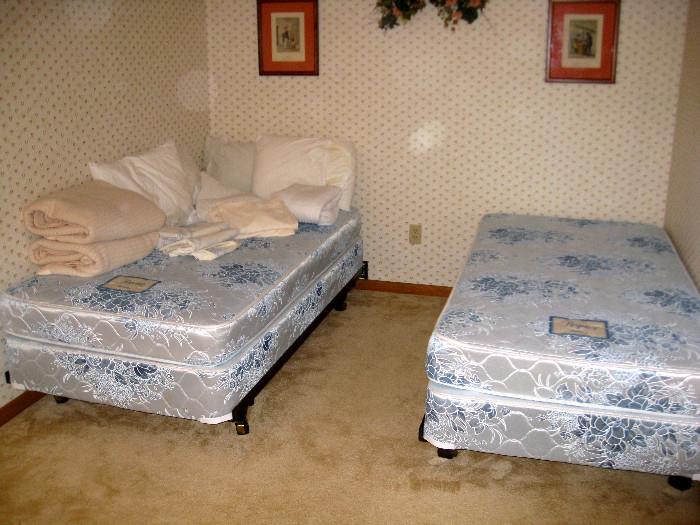 Twin mattress sets, 2 twin frames and linens