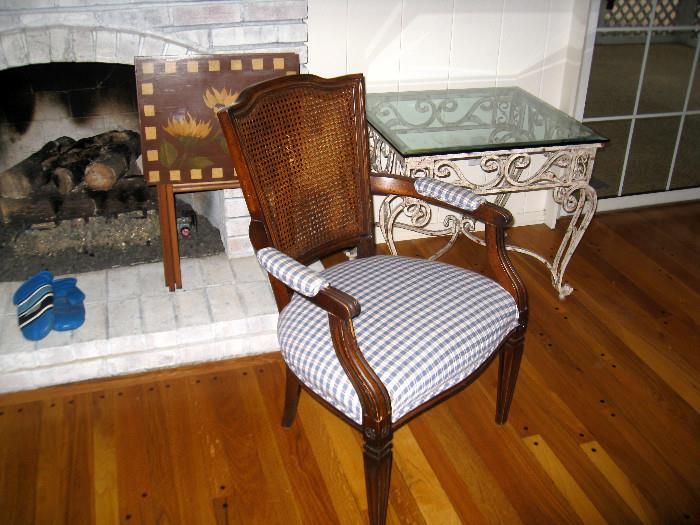 Cane back chair, side table etc