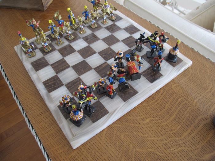 Cold painted bronze chess set