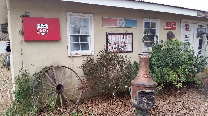 vintage gas station  and pepsi signs