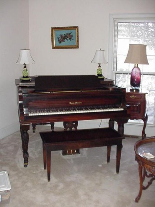 Mason and Farrell baby grand piano with bench--1919 to 1930, Boston and Chicago