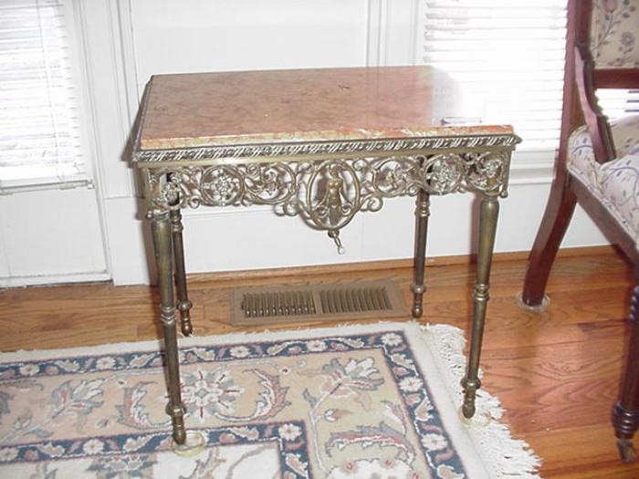 Metal table with marble top insert