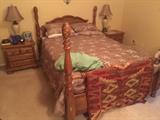 Queen head, foot, frame, side tables, accessories and bedding