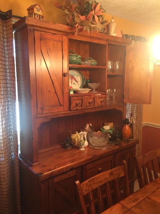 Wood China hutch with glassware and China 