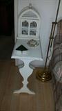 SHABBY CHIC WHITE WASHED SIDE TABLE AND BIRD CAGE