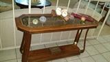 VINTAGE MID-CENTURY GLASS TOP ENTRY TABLE