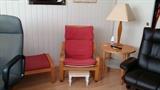HENRY MILLER STYLE CHAIR AND FOOT STOOL, LAMP