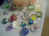 PAPERWEIGHT COLLECTION, MILLEFIORI, IRIDESCENT, PYRAMID, FLORAL, DOLPHINS, MURANO, ART GLASS, EICKHOLT, ORIENT & FLUME
