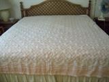 KING SIZE CHENILLE BEDSPREAD, VINTAGE LATICE HEADBOARD