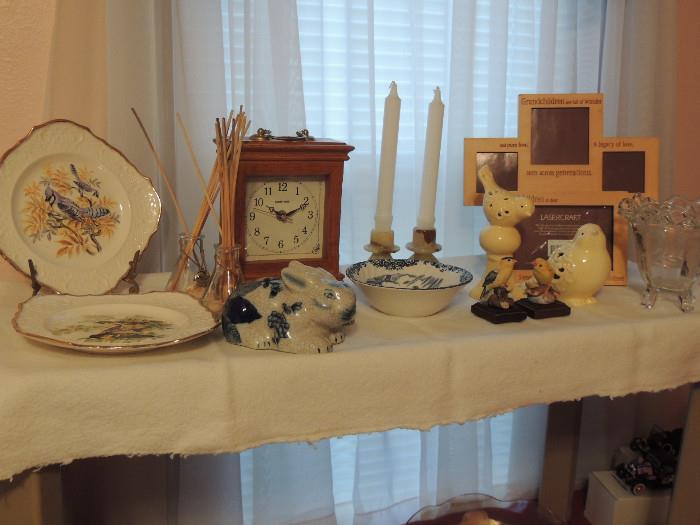 Misc. Collectibles, Clock, Frames, Plates, Bird figurines, Candle holders,