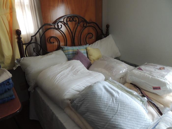 Queen Bed Frame / Mattress & Box Springs - All clean and in good condition, Blankets, Sheets, Pillows