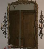 French mirror with side wall mount candle sticks
