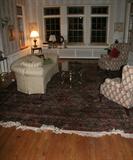 Large carpet 12 x 18 or larger, cream covered sofa, barcalounger chairs as seen in prior scans